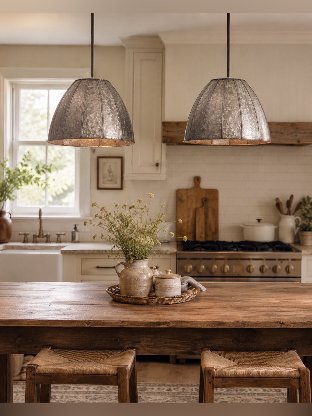 Pair Galvanized Metal Farmhouse Pendant Light Shades Industrial Rustic